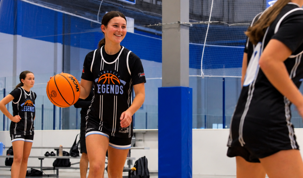 Liliana Liakos dribbling Liliana basketball pose